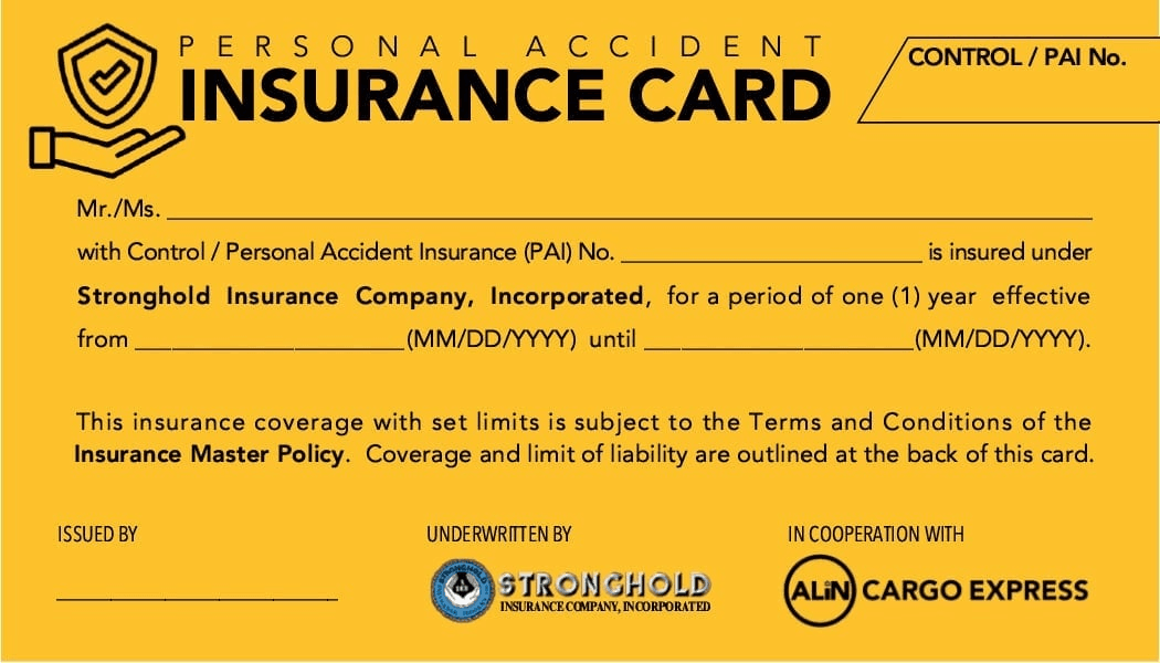ALiN Move Personal Accident Insurance member card showing coverage benefits